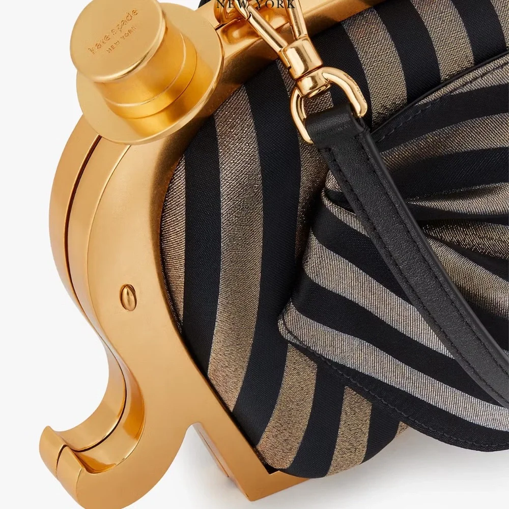 NWT💃Kate Spade Ellie Striped 3d Elephant Metallic Clutch Purse Bag - Picture 5 of 16
